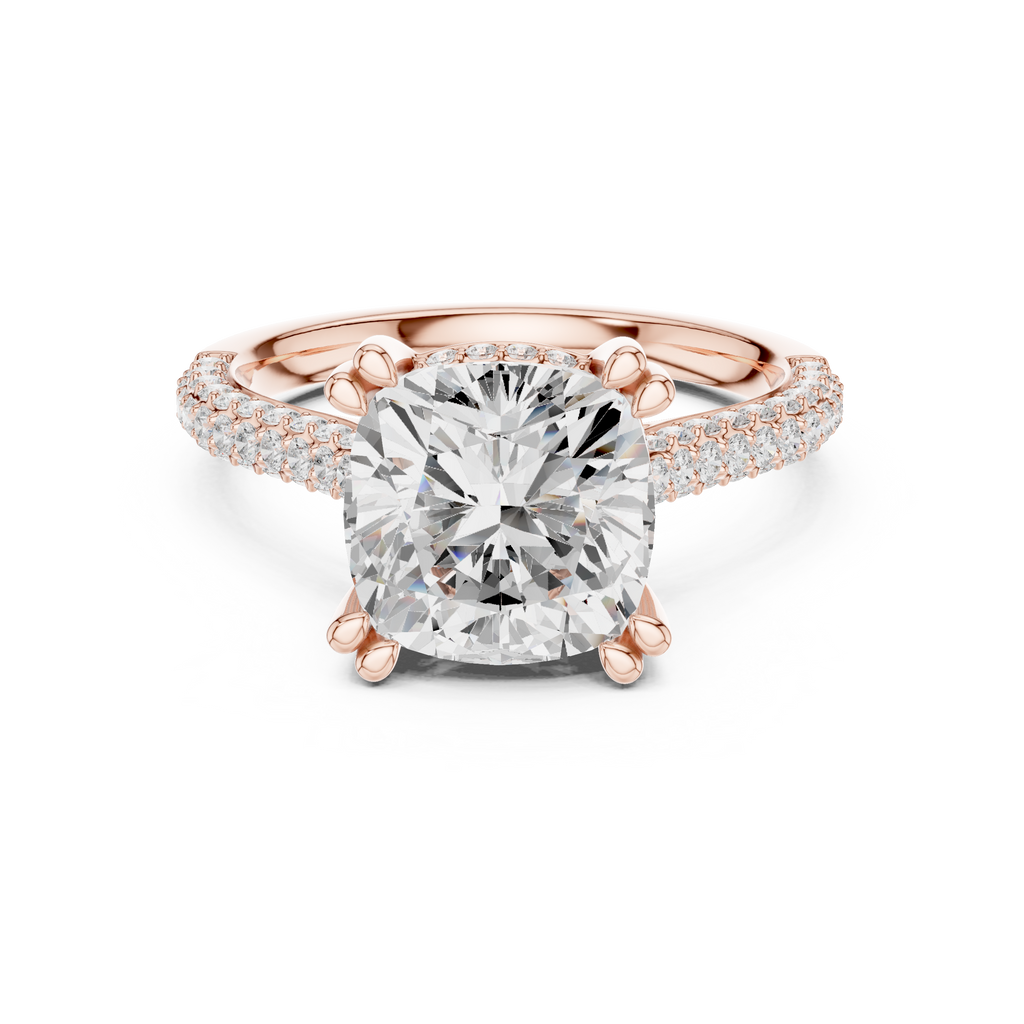 Cushion Cut Hidden Halo Double Pavé Diamond Engagement Ring