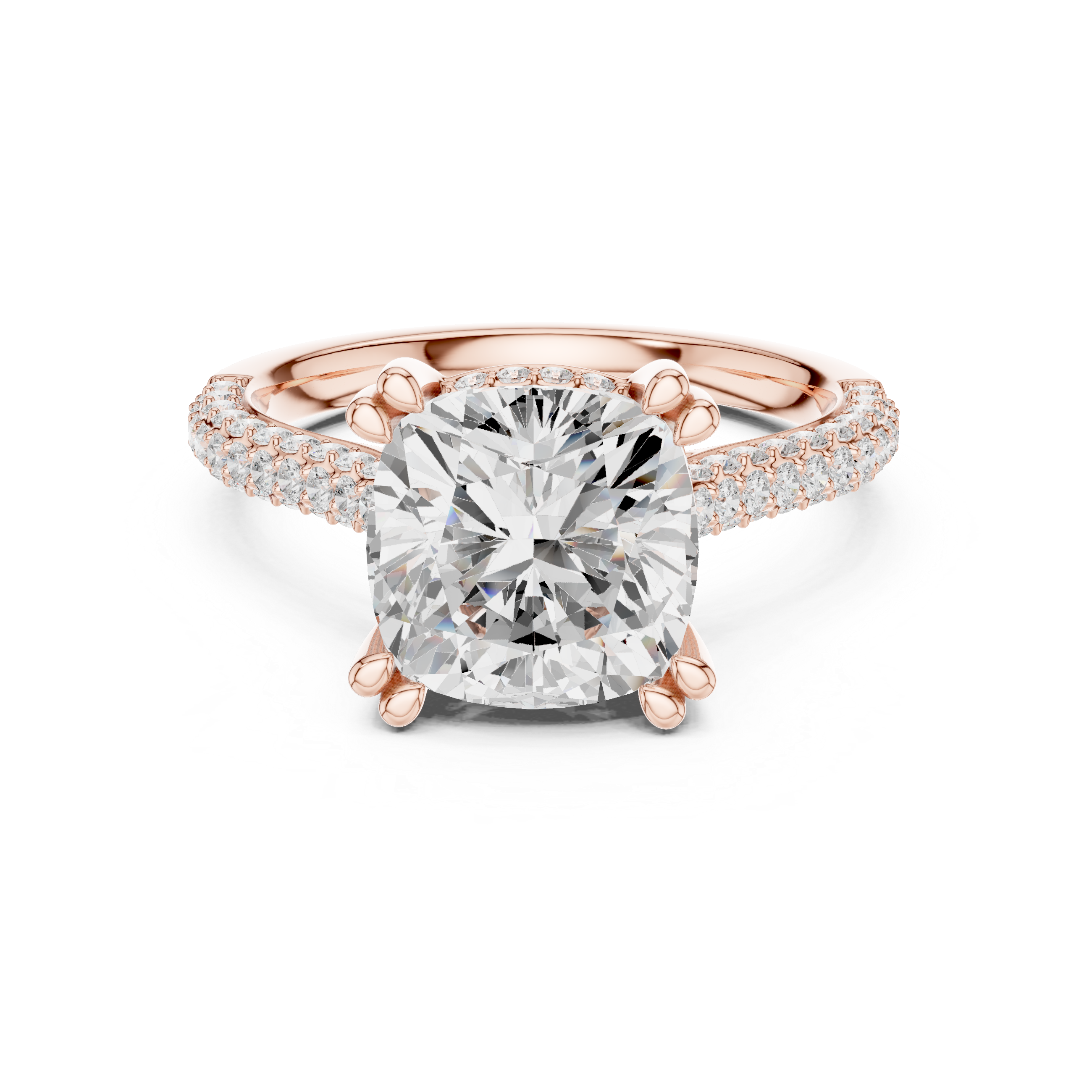 Cushion Cut Hidden Halo Double Pavé Diamond Engagement Ring