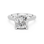 Cushion Cut Hidden Halo Double Pavé Diamond Engagement Ring