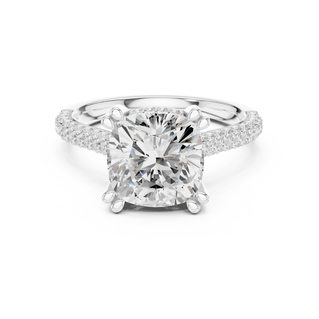 4.56 CT Cushion Cut Double Pavé Diamond Engagement Ring
