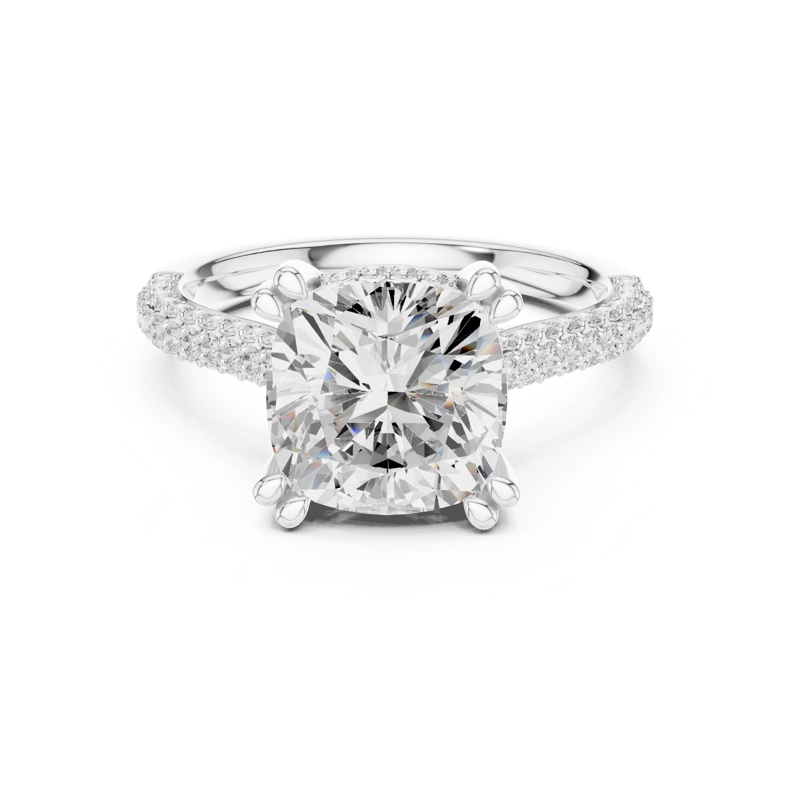 4.56 CT Cushion Cut Double Pavé Diamond Engagement Ring