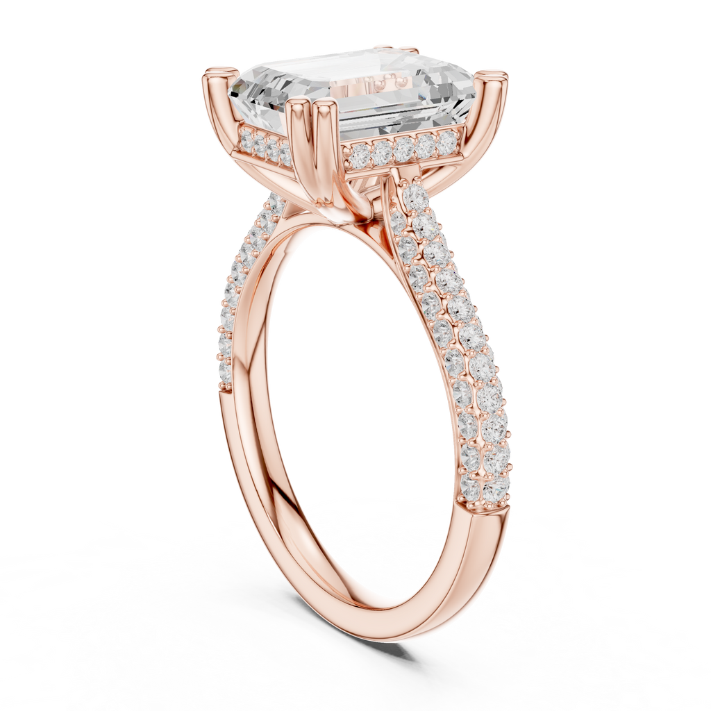 Emerald Cut Hidden Halo Double Pavé Diamond Engagement Ring