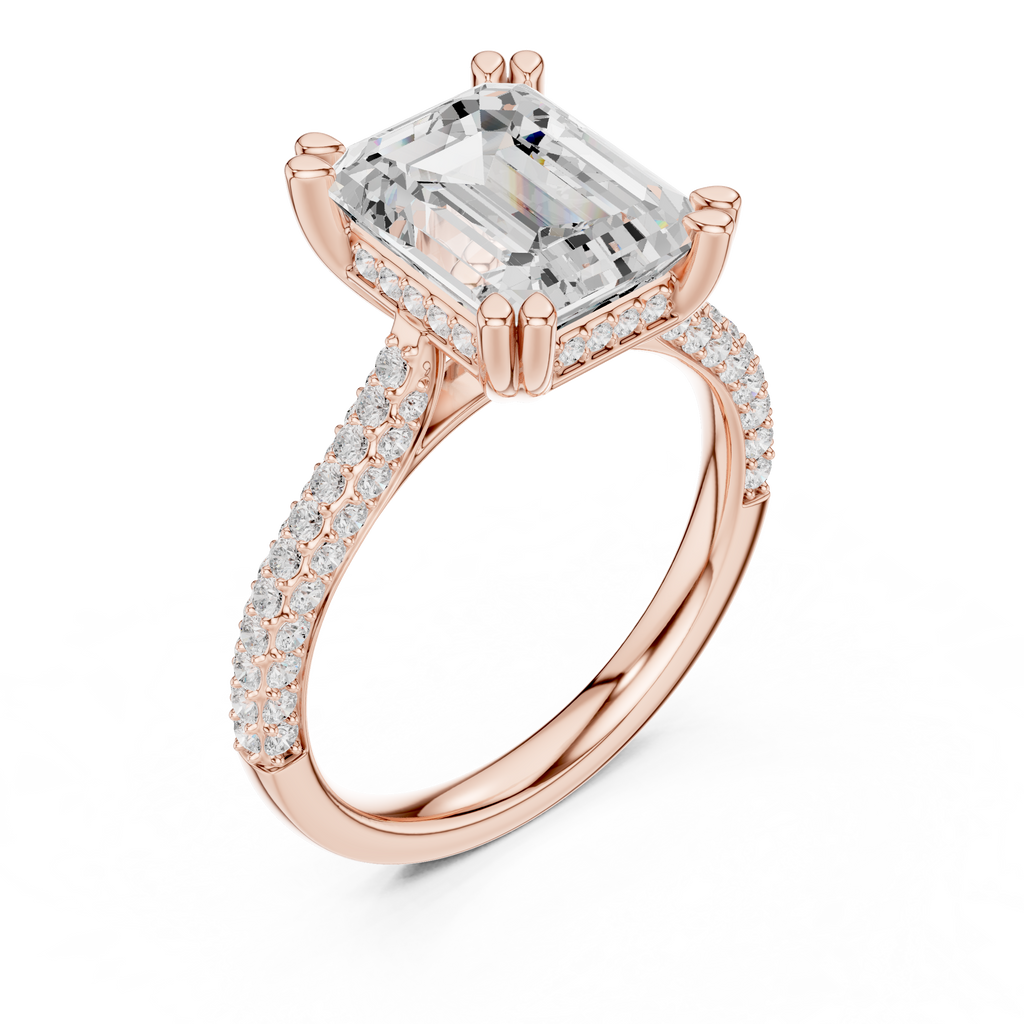 Emerald Cut Hidden Halo Double Pavé Diamond Engagement Ring