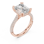 Emerald Cut Hidden Halo Double Pavé Diamond Engagement Ring