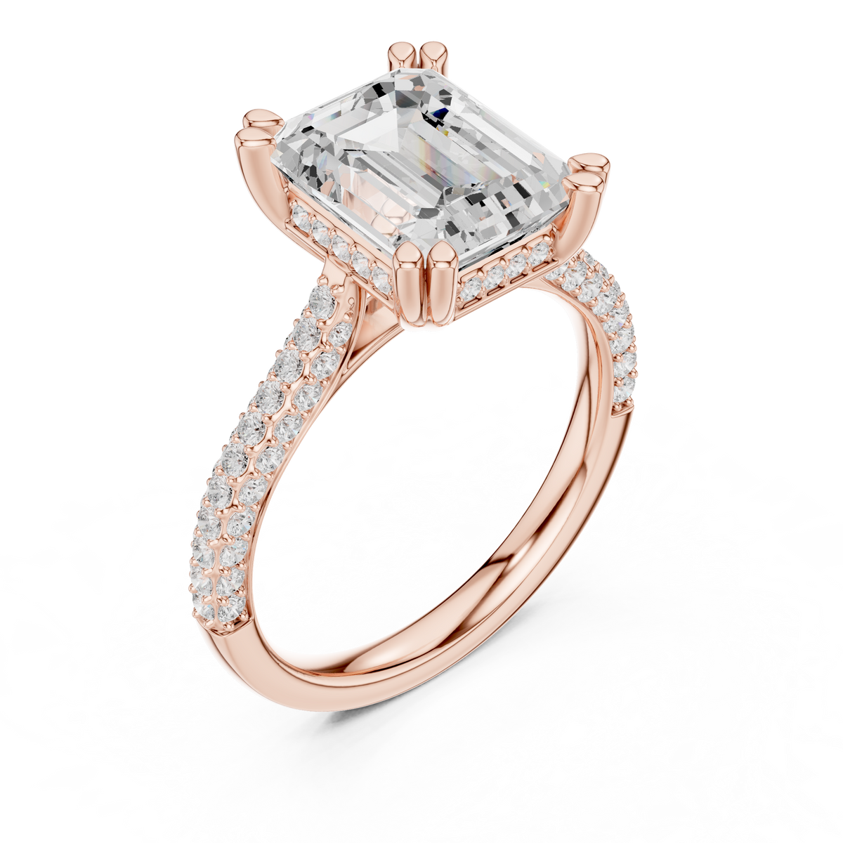 Emerald Cut Double Pavé Diamond Engagement Ring – view 7 of 12, lab grown diamond ring | Jewelix Atelier