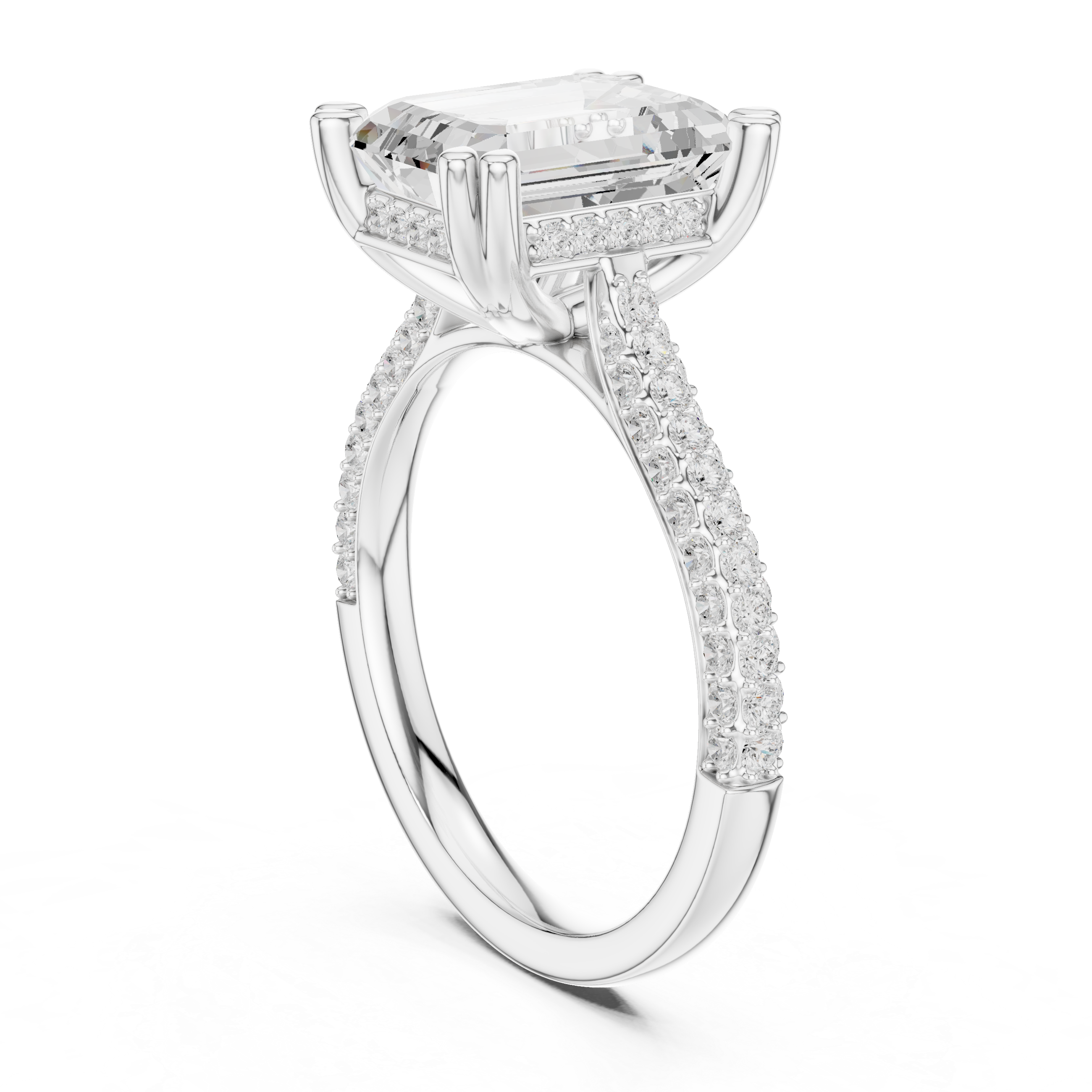 Emerald Cut Hidden Halo Double Pavé Diamond Engagement Ring