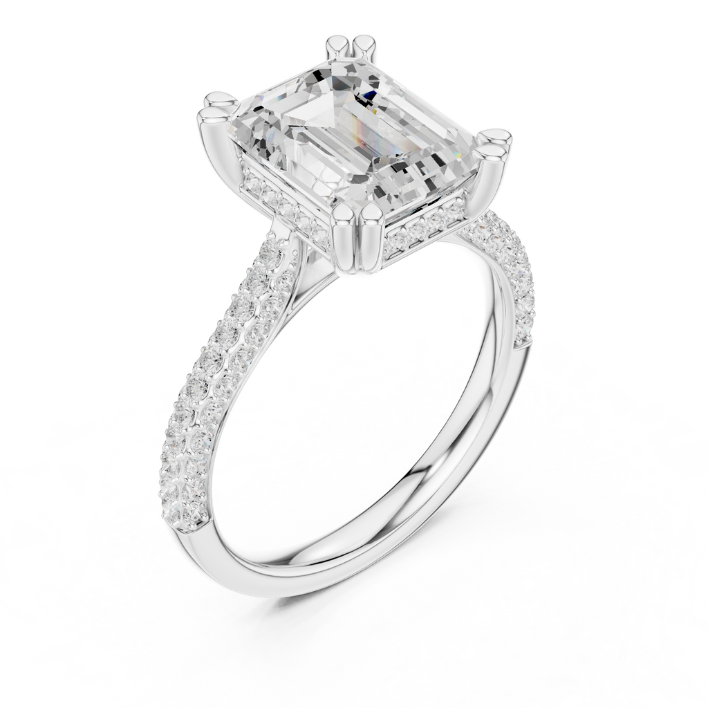 4.57 CT Emerald Cut Double Pavé Diamond Engagement Ring