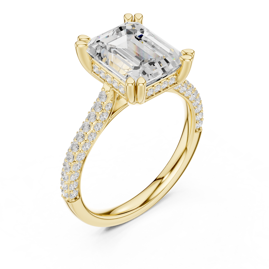 Emerald Cut Hidden Halo Double Pavé Diamond Engagement Ring