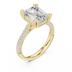 Emerald Cut Hidden Halo Double Pavé Diamond Engagement Ring