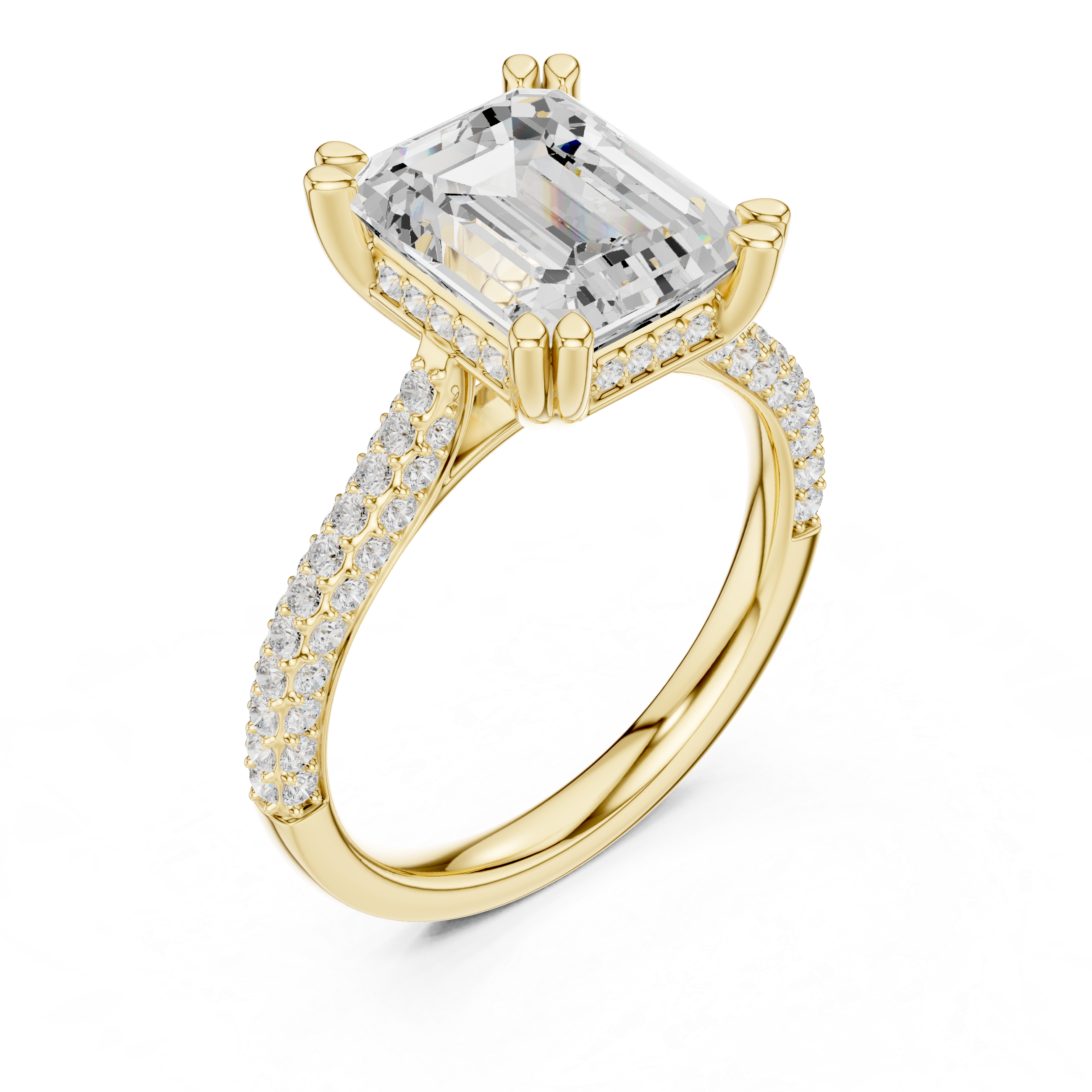 Emerald Cut Hidden Halo Double Pavé Diamond Engagement Ring