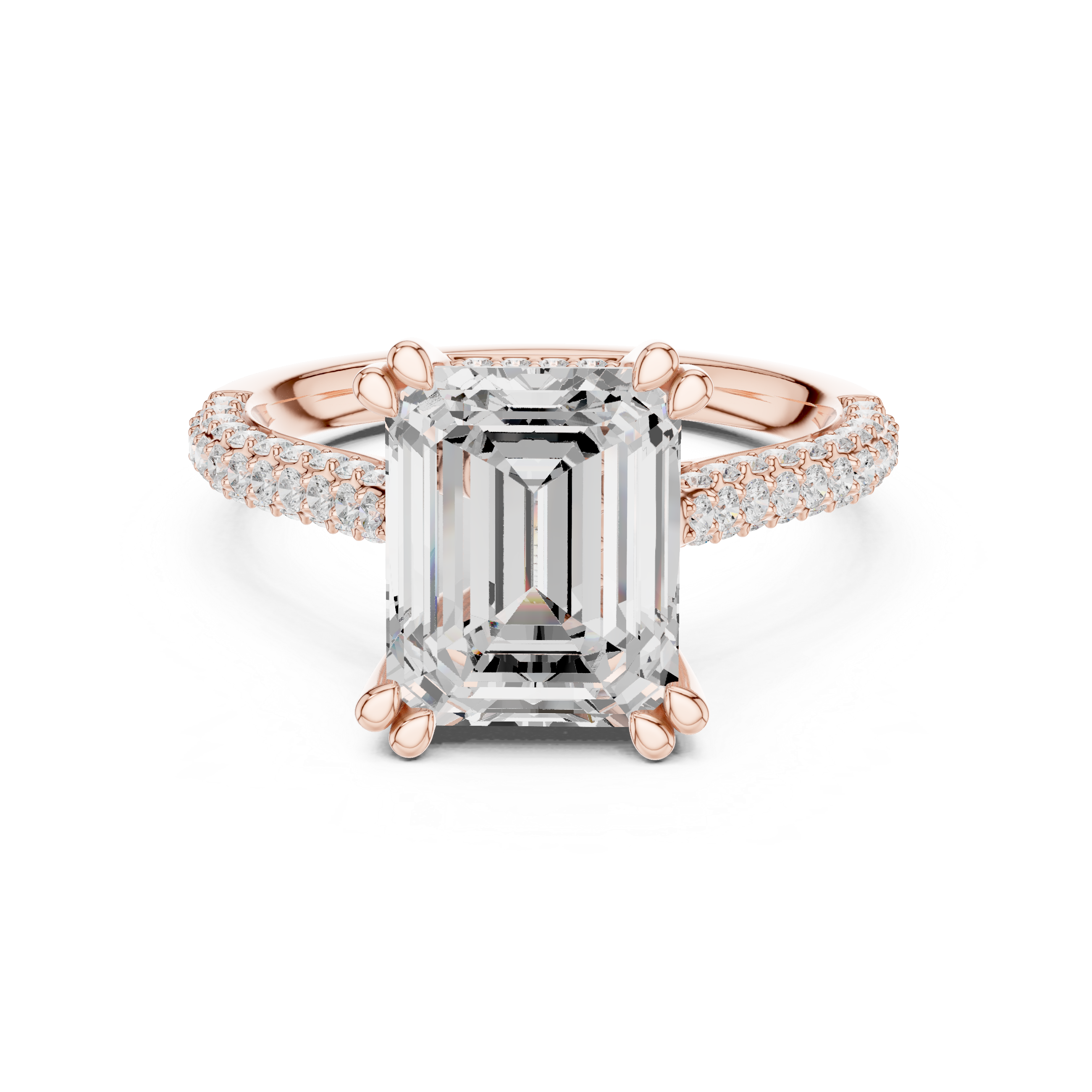 4.57 CT Emerald Cut Double Pavé Diamond Engagement Ring