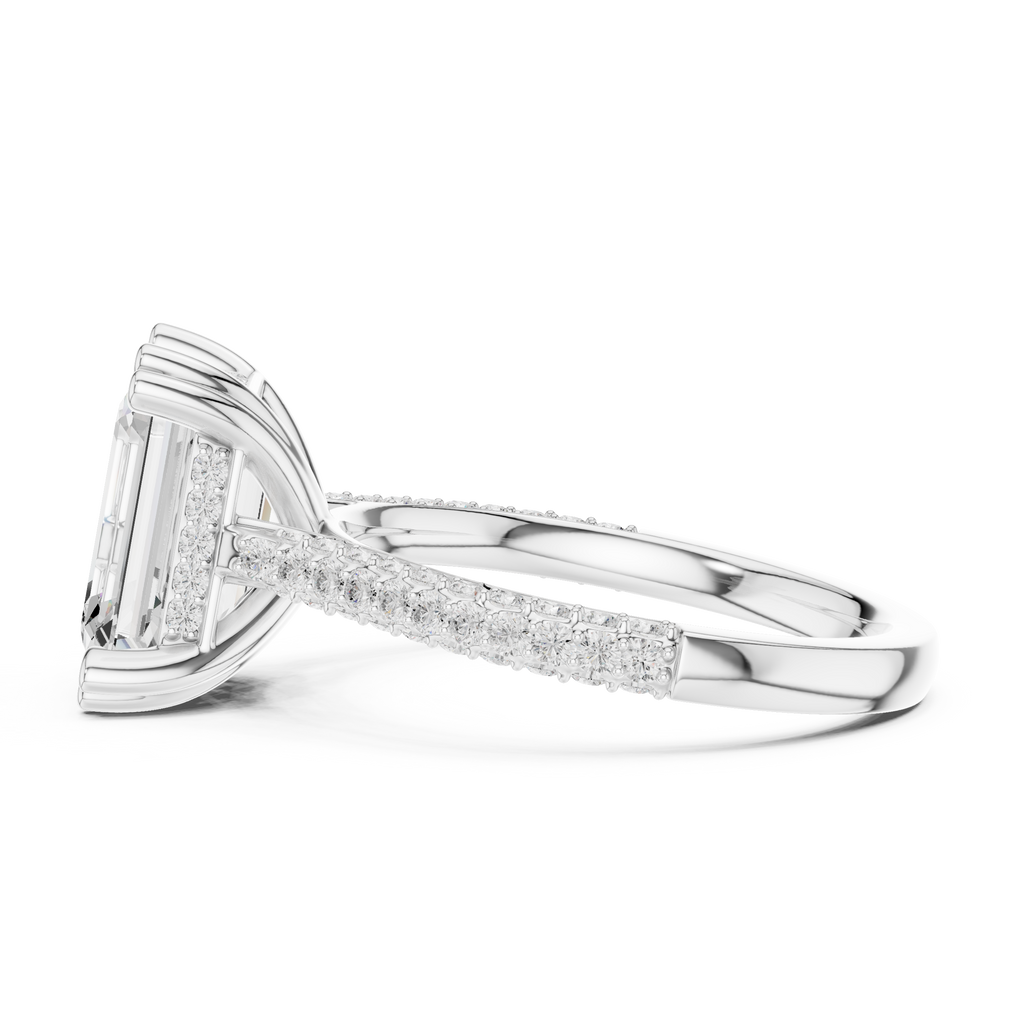 Emerald Cut Hidden Halo Double Pavé Diamond Engagement Ring