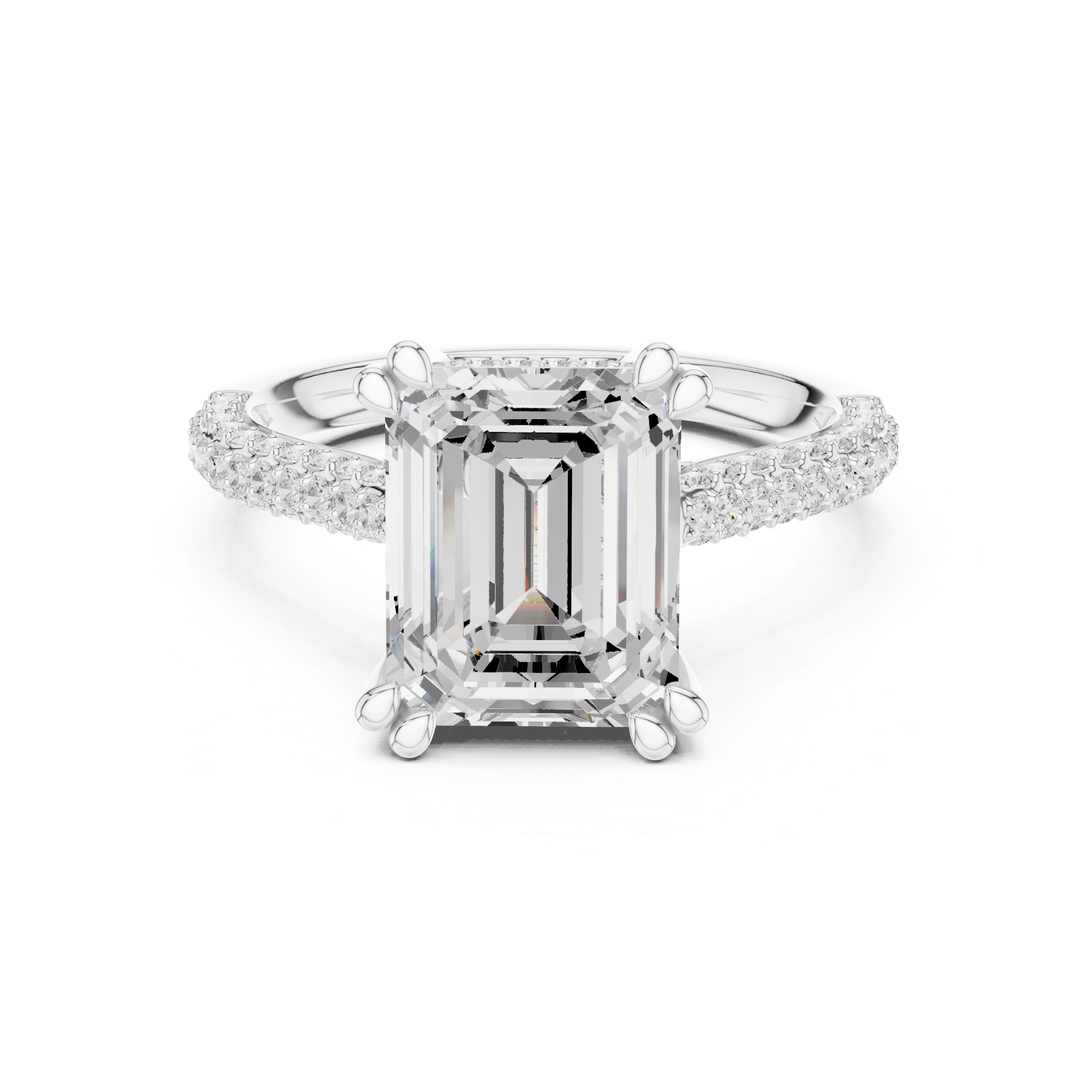 4.57 CT Emerald Cut Double Pavé Diamond Engagement Ring