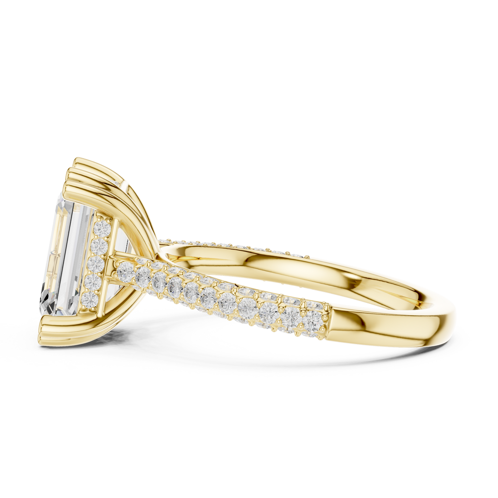 4.57 CT Emerald Cut Double Pavé Diamond Engagement Ring