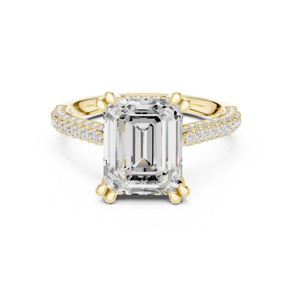 4.57 CT Emerald Cut Double Pavé Diamond Engagement Ring