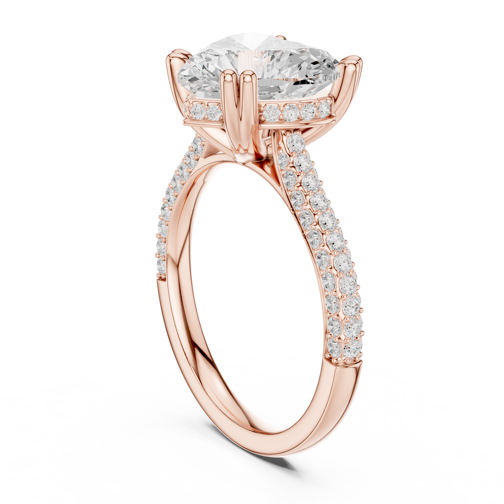 Heart Cut Hidden Halo Double Pavé Diamond Engagement Ring