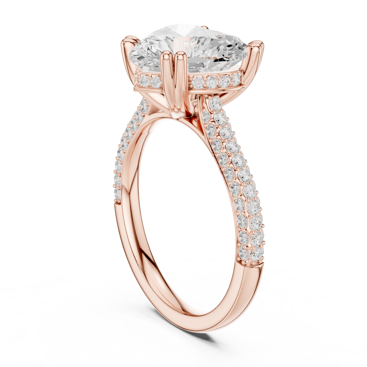 Heart Cut Hidden Halo Double Pavé Diamond Engagement Ring – view 6 of 12, lab grown diamond ring | Jewelix Atelier