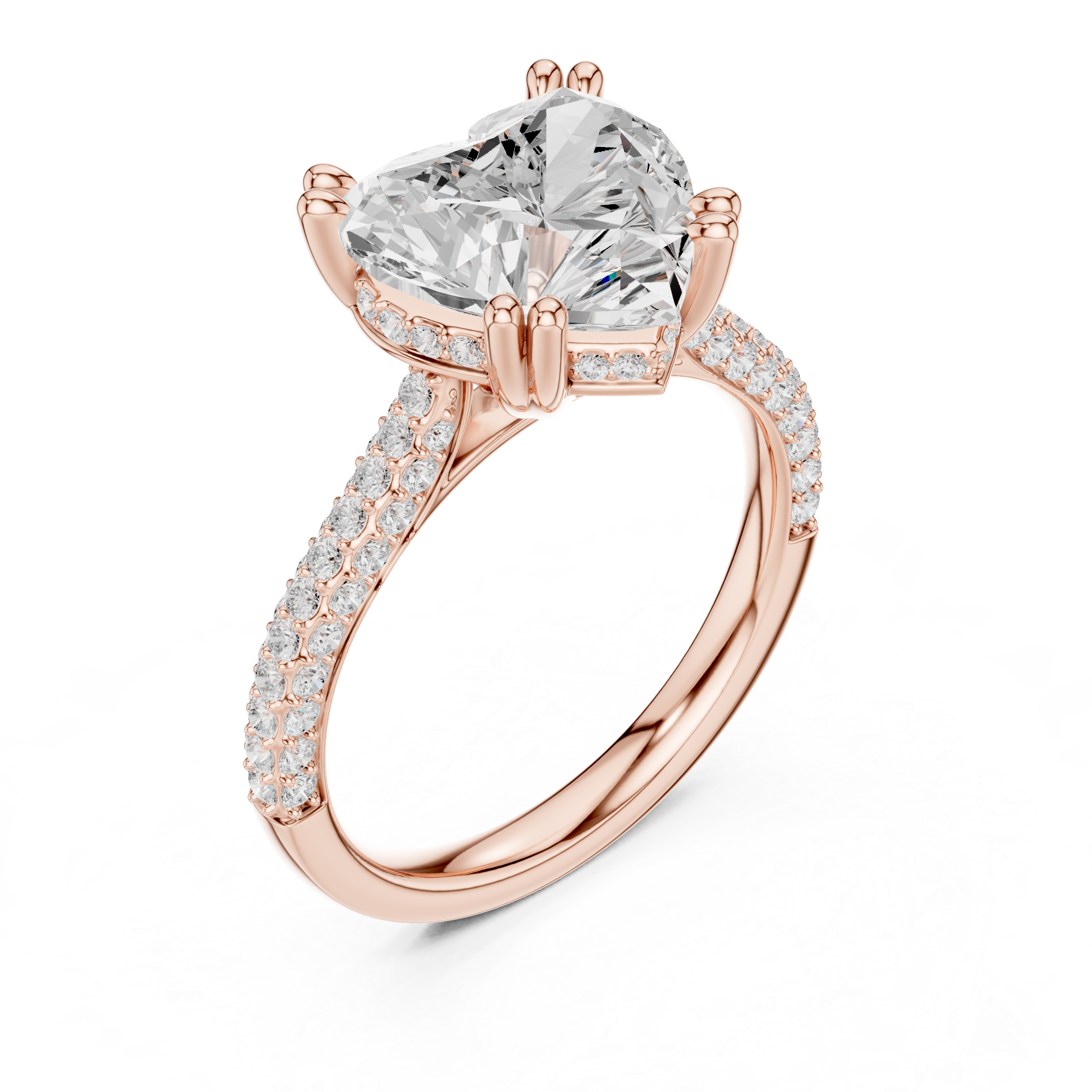 Heart Cut Hidden Halo Double Pavé Diamond Engagement Ring