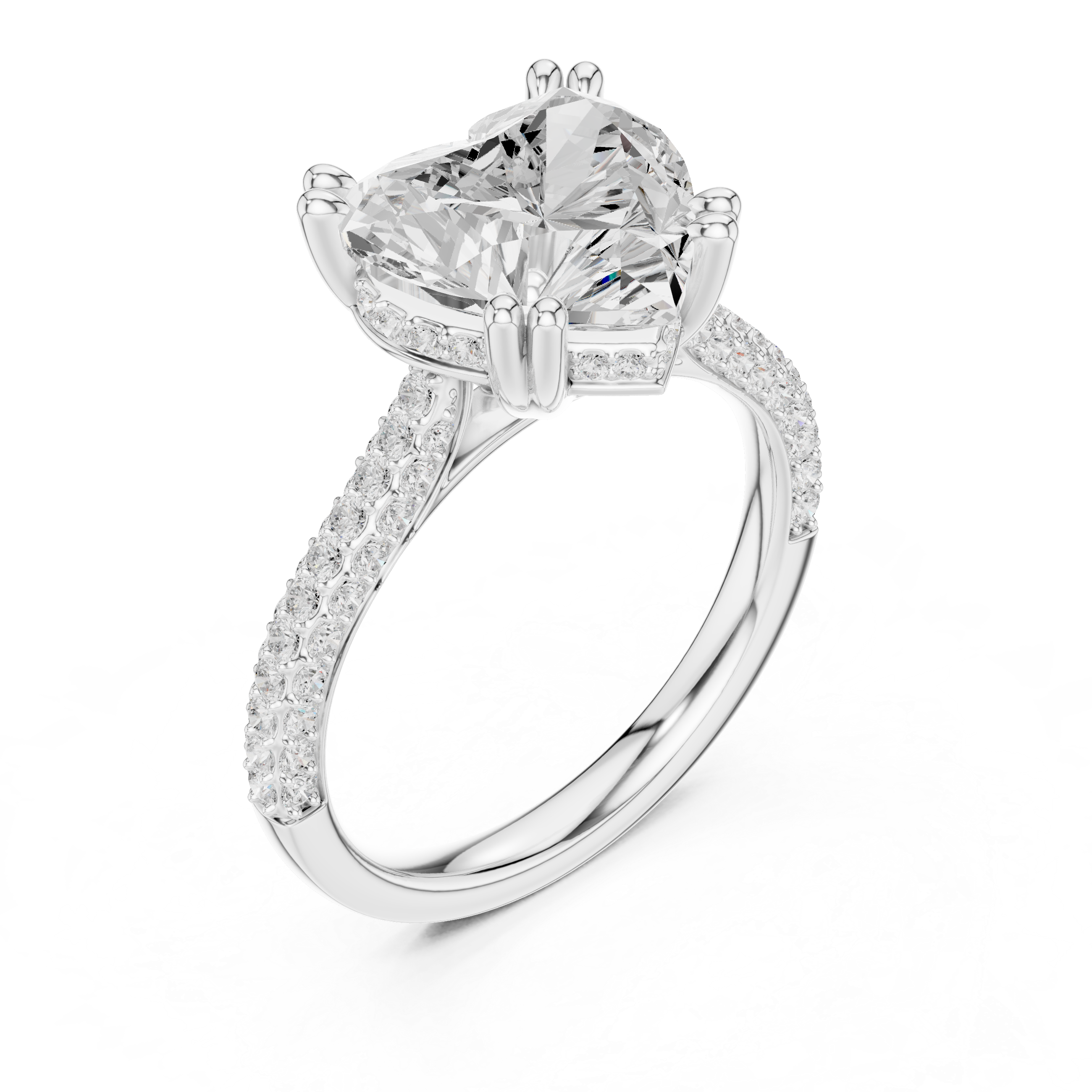 4.56 CT Heart Cut Double Pavé Diamond Engagement Ring