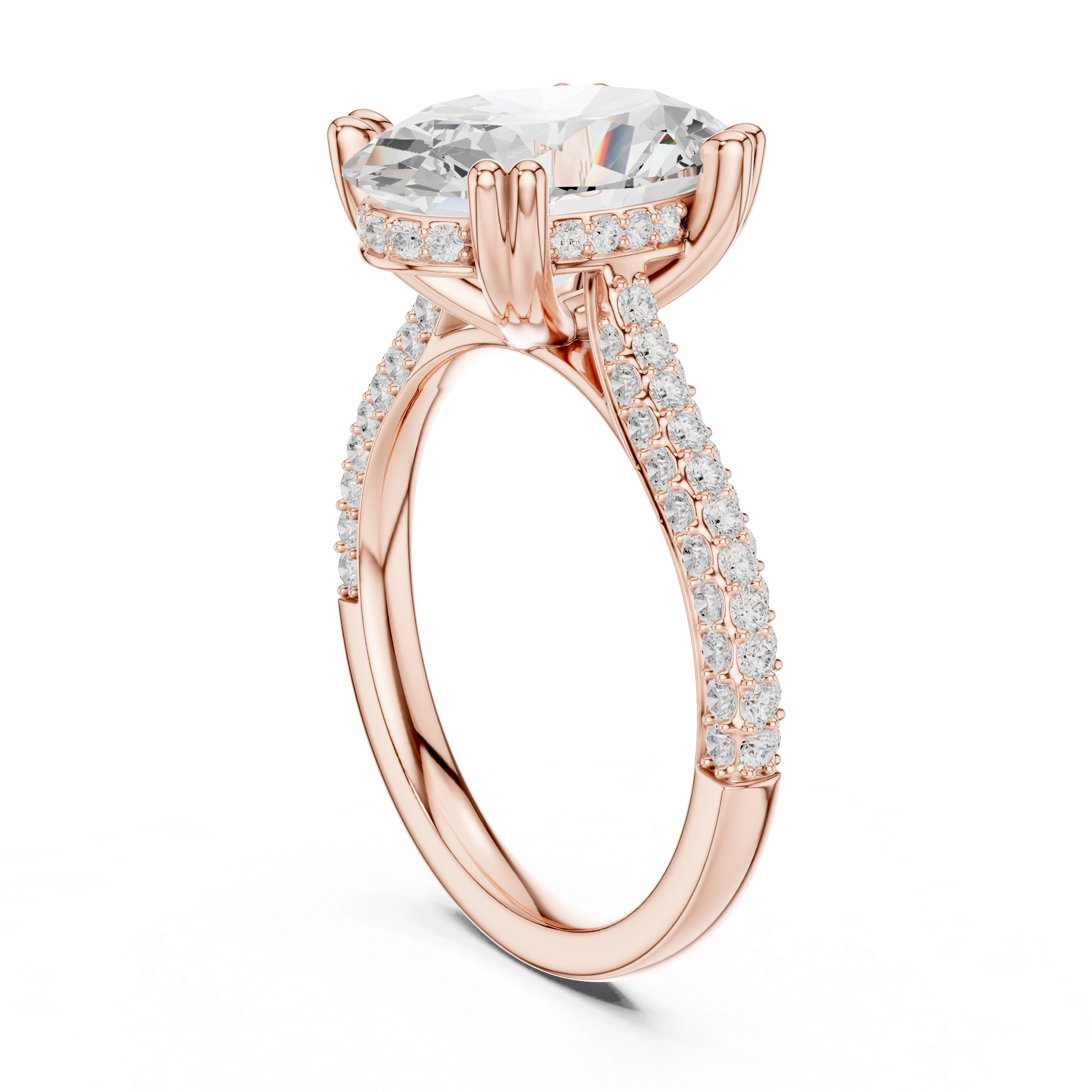 4.57 CT Oval Cut Double Pavé Diamond Engagement Ring