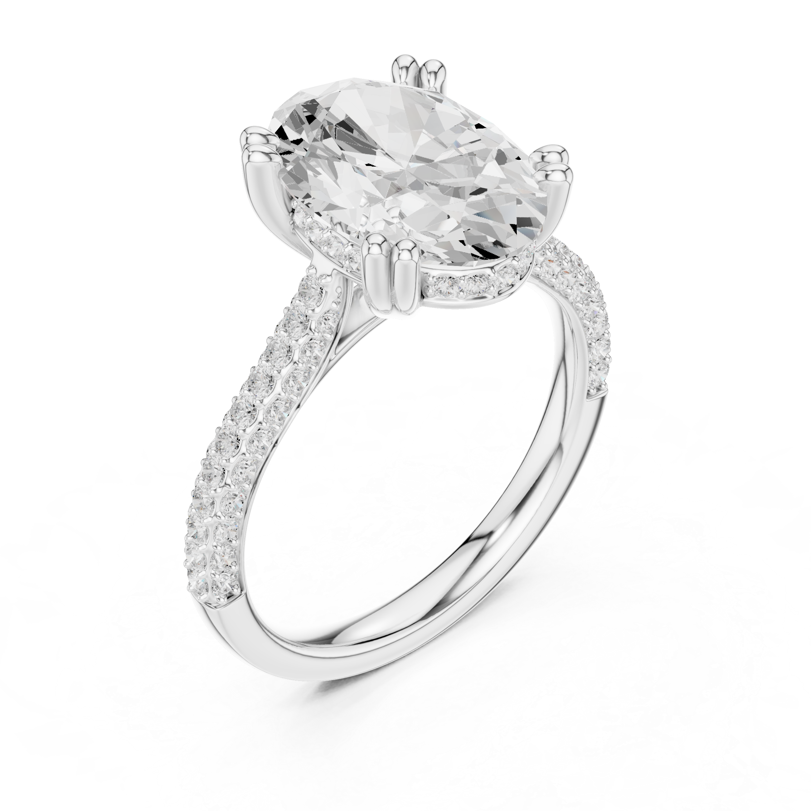 Oval Cut Hidden Halo Double Pavé Diamond Engagement Ring