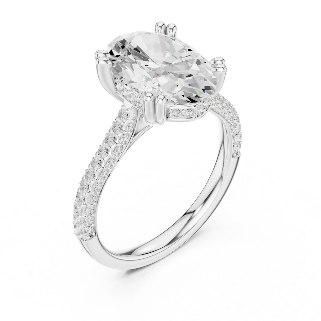 4.57 CT Oval Cut Double Pavé Diamond Engagement Ring