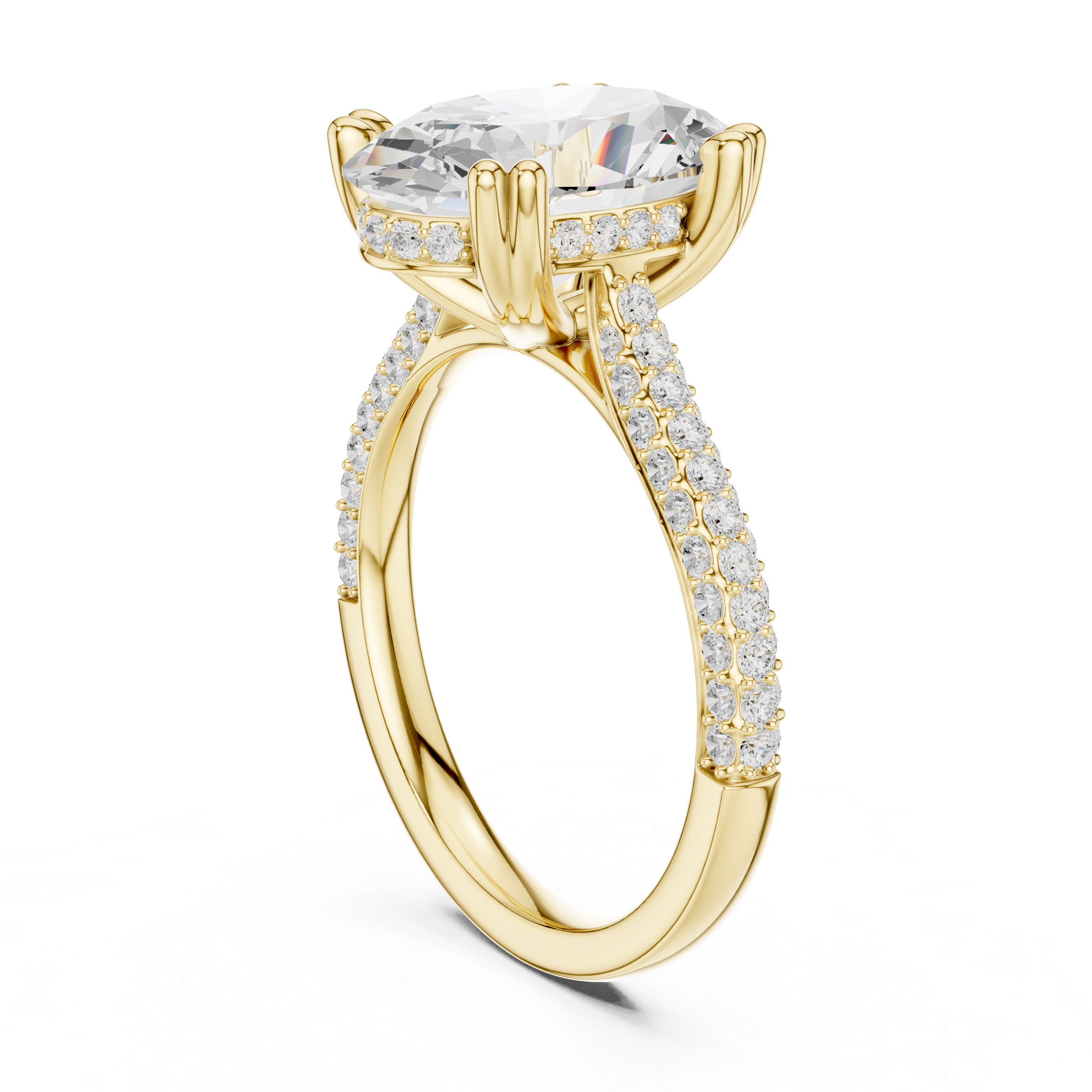 Oval Cut Hidden Halo Double Pavé Diamond Engagement Ring