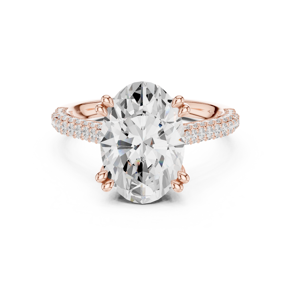Oval Cut Hidden Halo Double Pavé Diamond Engagement Ring