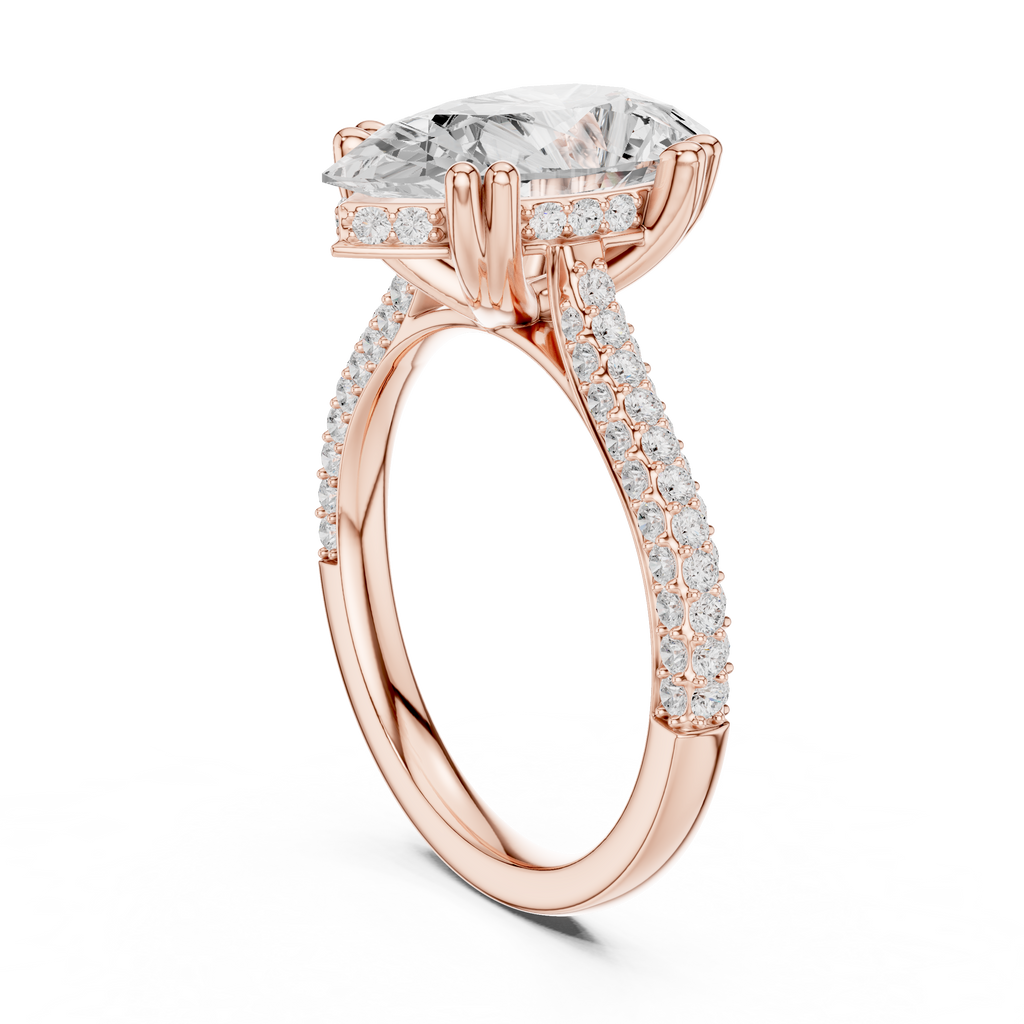 Pear Cut Hidden Halo Double Pavé Diamond Engagement Ring