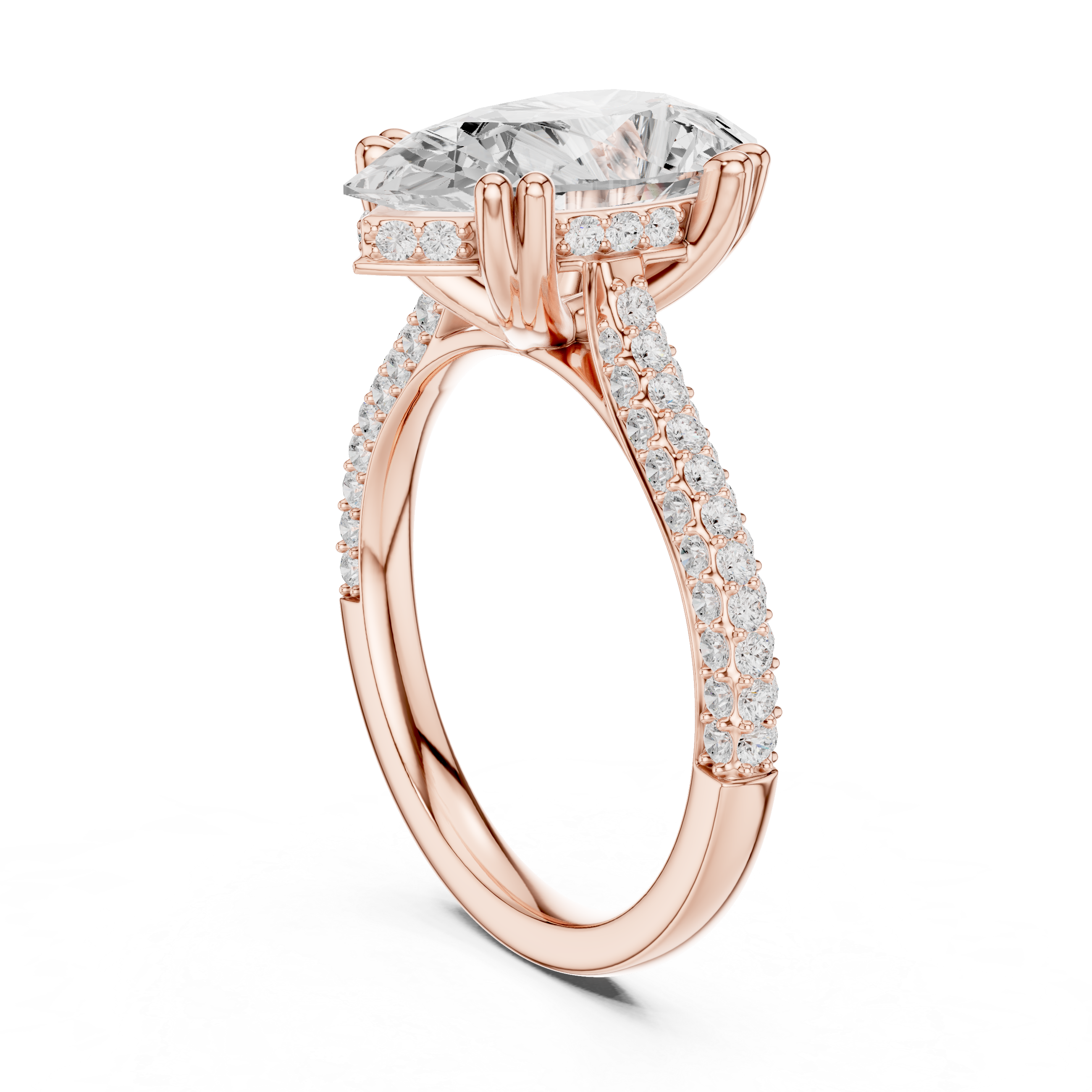 4.57 CT Pear Cut Double Pavé Diamond Engagement Ring