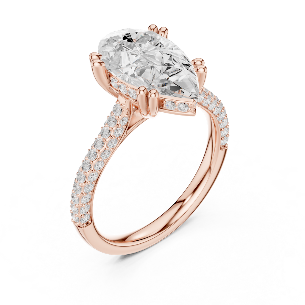 Pear Cut Hidden Halo Double Pavé Diamond Engagement Ring