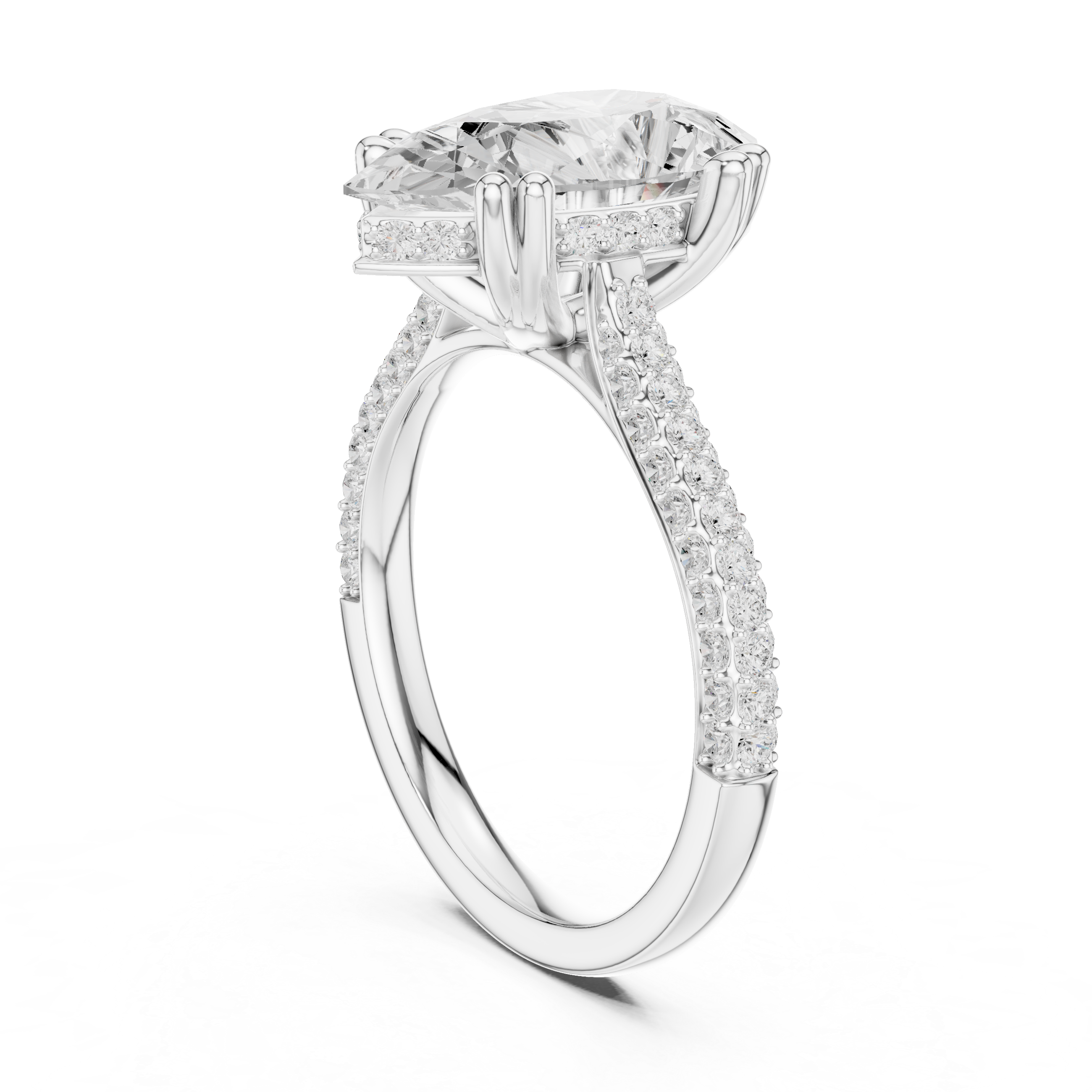 Pear Cut Hidden Halo Double Pavé Diamond Engagement Ring