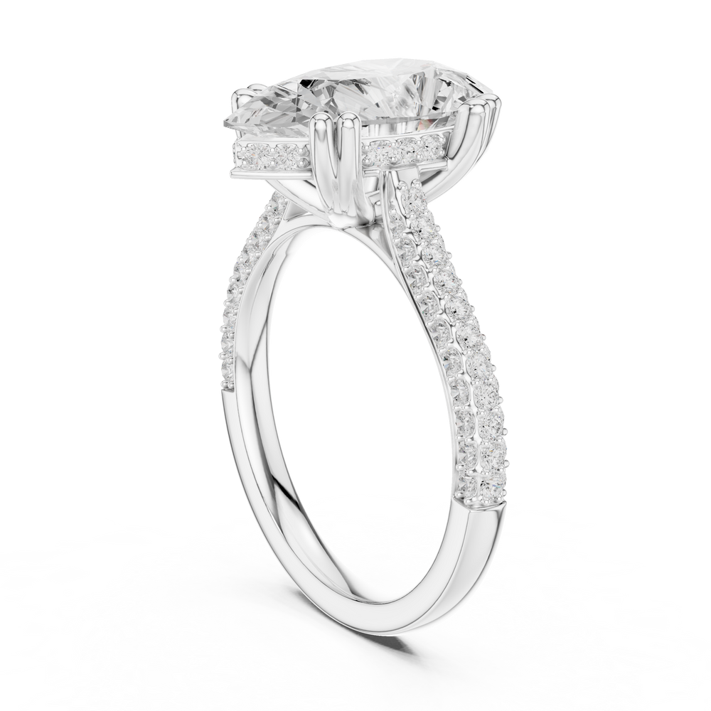 4.57 CT Pear Cut Double Pavé Diamond Engagement Ring
