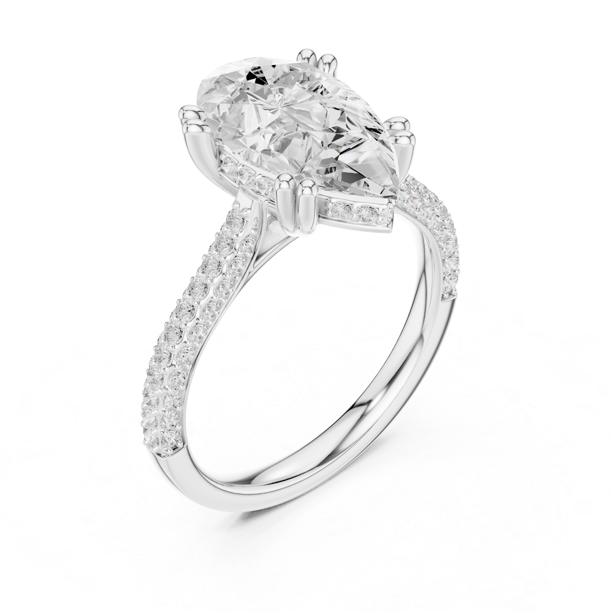 Pear Cut Hidden Halo Double Pavé Diamond Engagement Ring