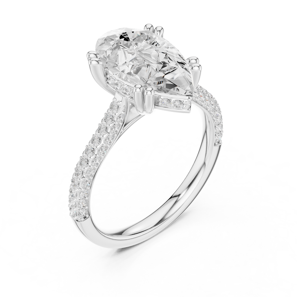 4.57 CT Pear Cut Double Pavé Diamond Engagement Ring