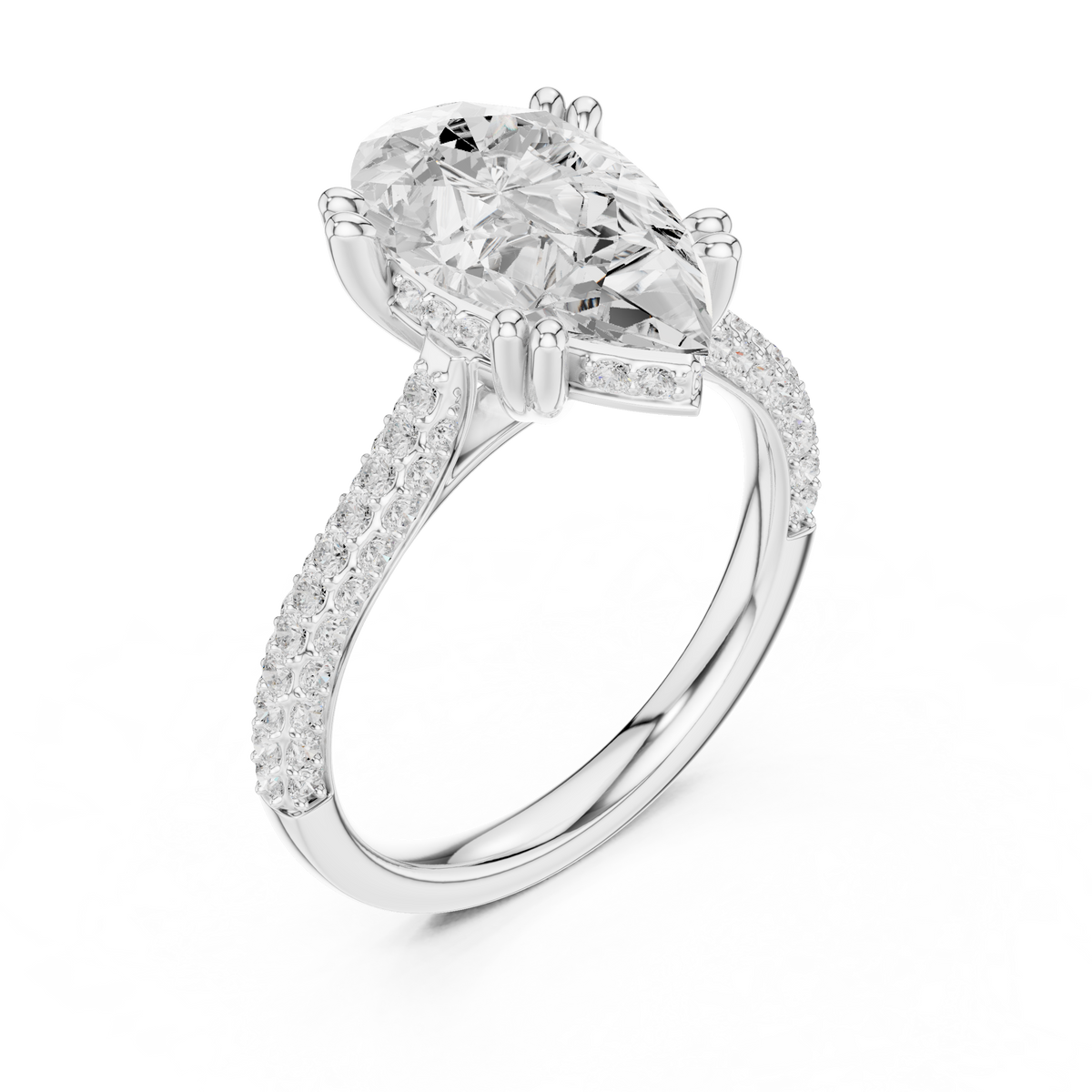 Pear Cut Double Pavé Diamond Engagement Ring – view 3 of 12, lab grown diamond ring | Jewelix Atelier