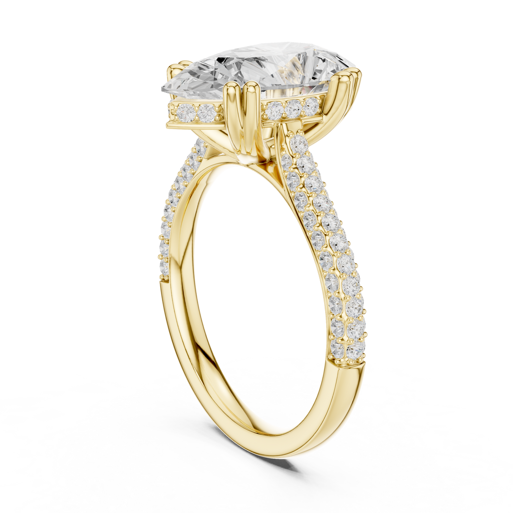 4.57 CT Pear Cut Double Pavé Diamond Engagement Ring