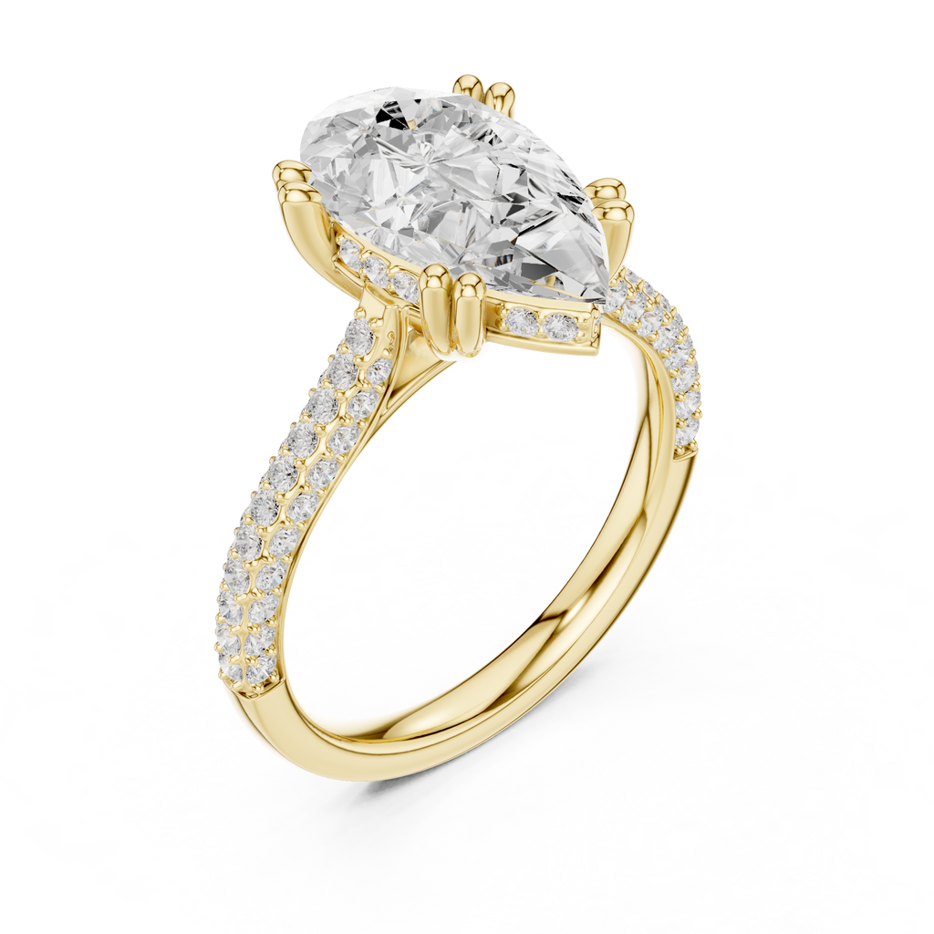 Pear Cut Hidden Halo Double Pavé Diamond Engagement Ring