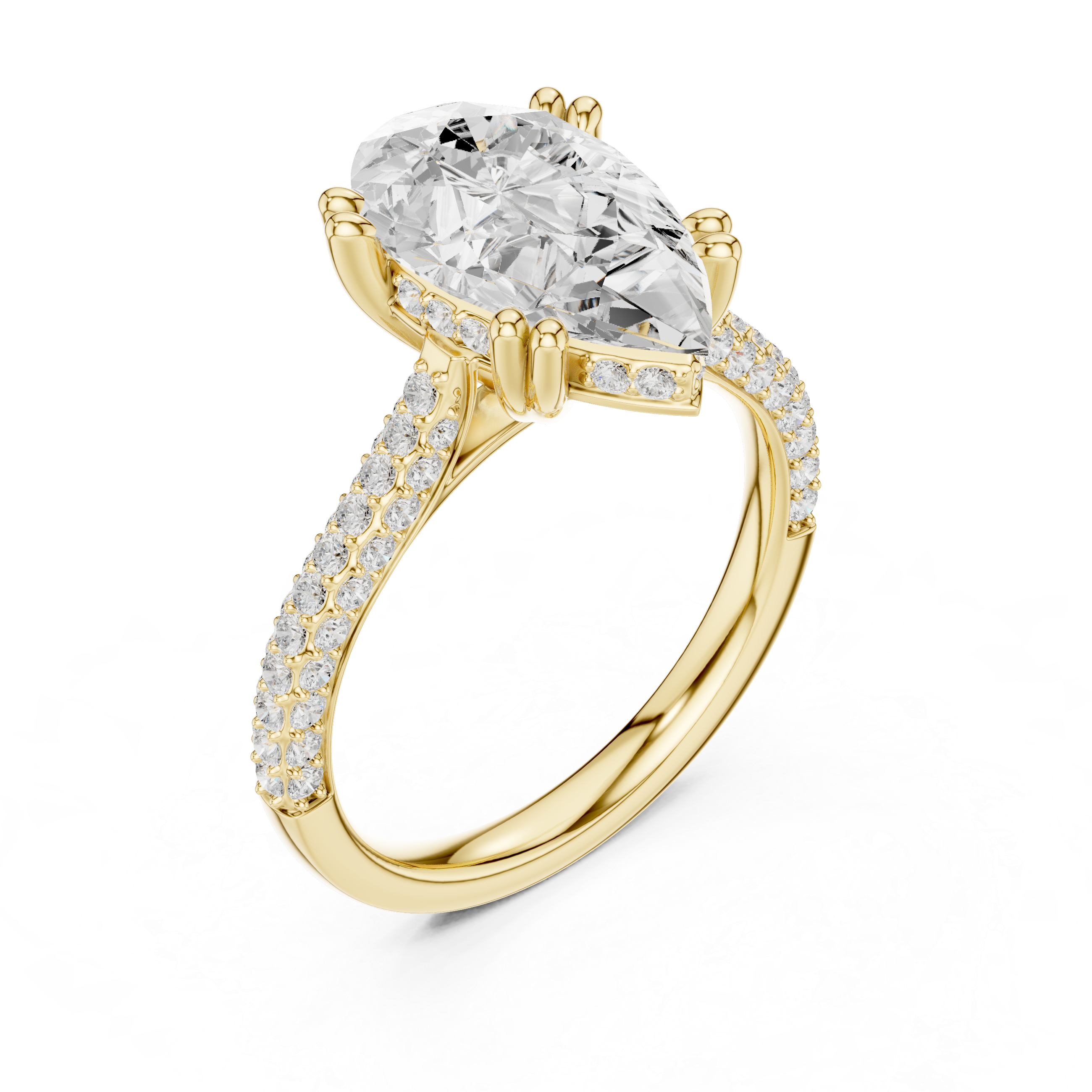 4.57 CT Pear Cut Double Pavé Diamond Engagement Ring