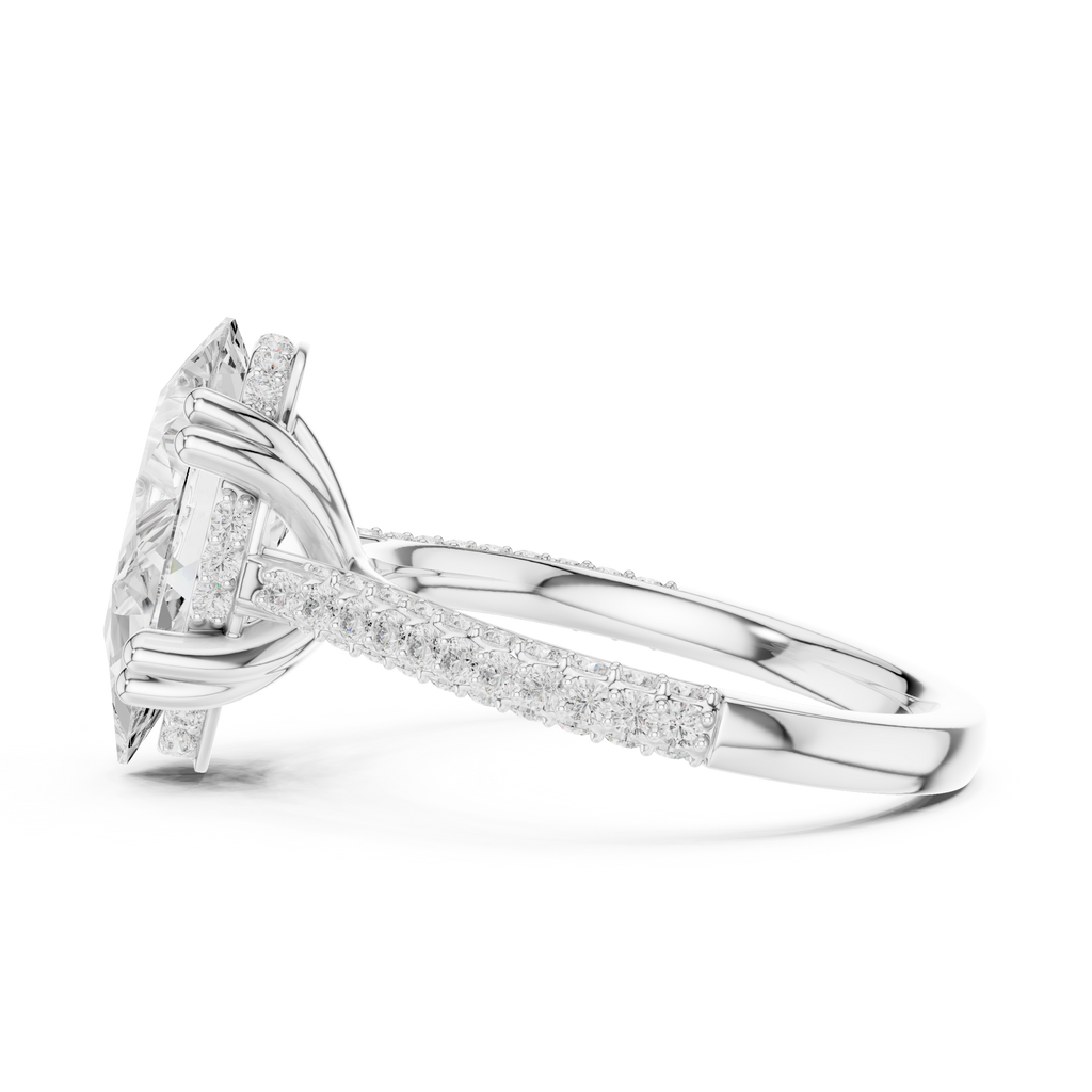 Pear Cut Hidden Halo Double Pavé Diamond Engagement Ring