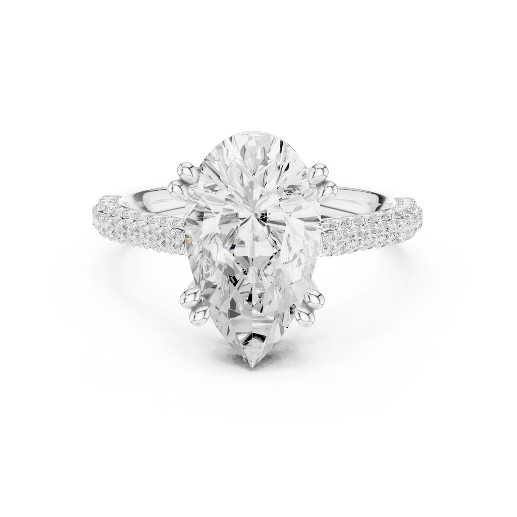 4.57 CT Pear Cut Double Pavé Diamond Engagement Ring