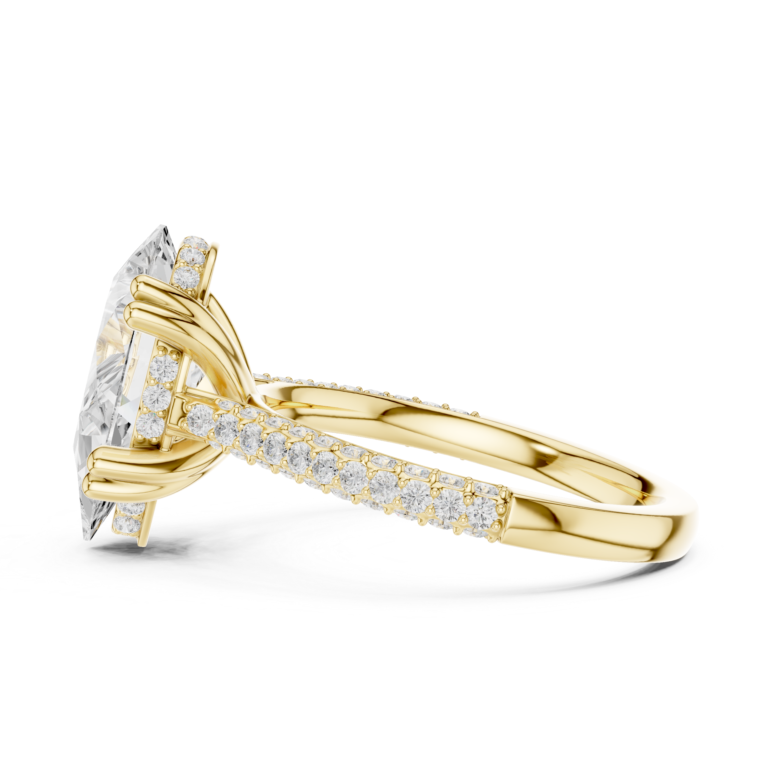 Pear Cut Hidden Halo Double Pavé Diamond Engagement Ring