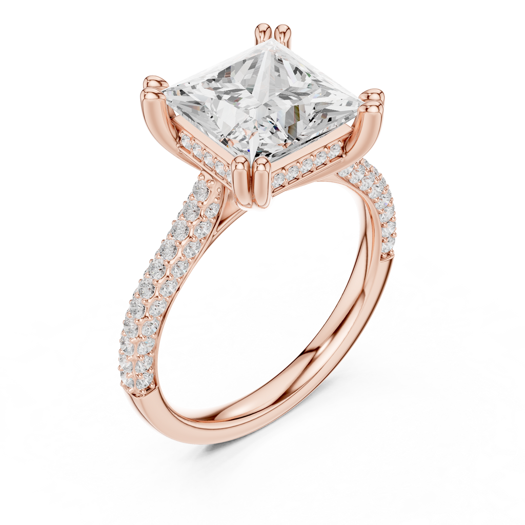Princess Cut Hidden Halo Double Pavé Diamond Engagement Ring