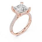 Princess Cut Hidden Halo Double Pavé Diamond Engagement Ring