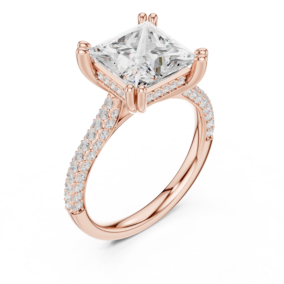 Princess Cut Hidden Halo Double Pavé Diamond Engagement Ring – view 6 of 12, lab grown diamond ring | Jewelix Atelier