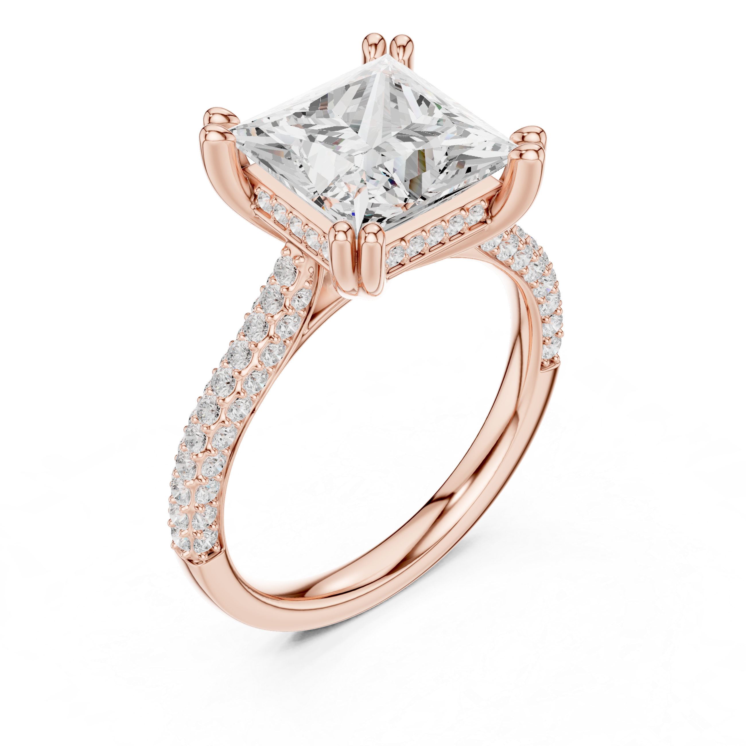 4.56 CT Princess Cut Double Pavé Diamond Engagement Ring