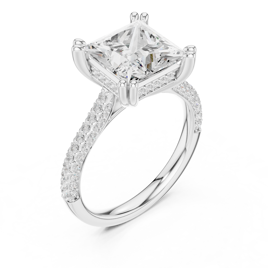 4.56 CT Princess Cut Double Pavé Diamond Engagement Ring