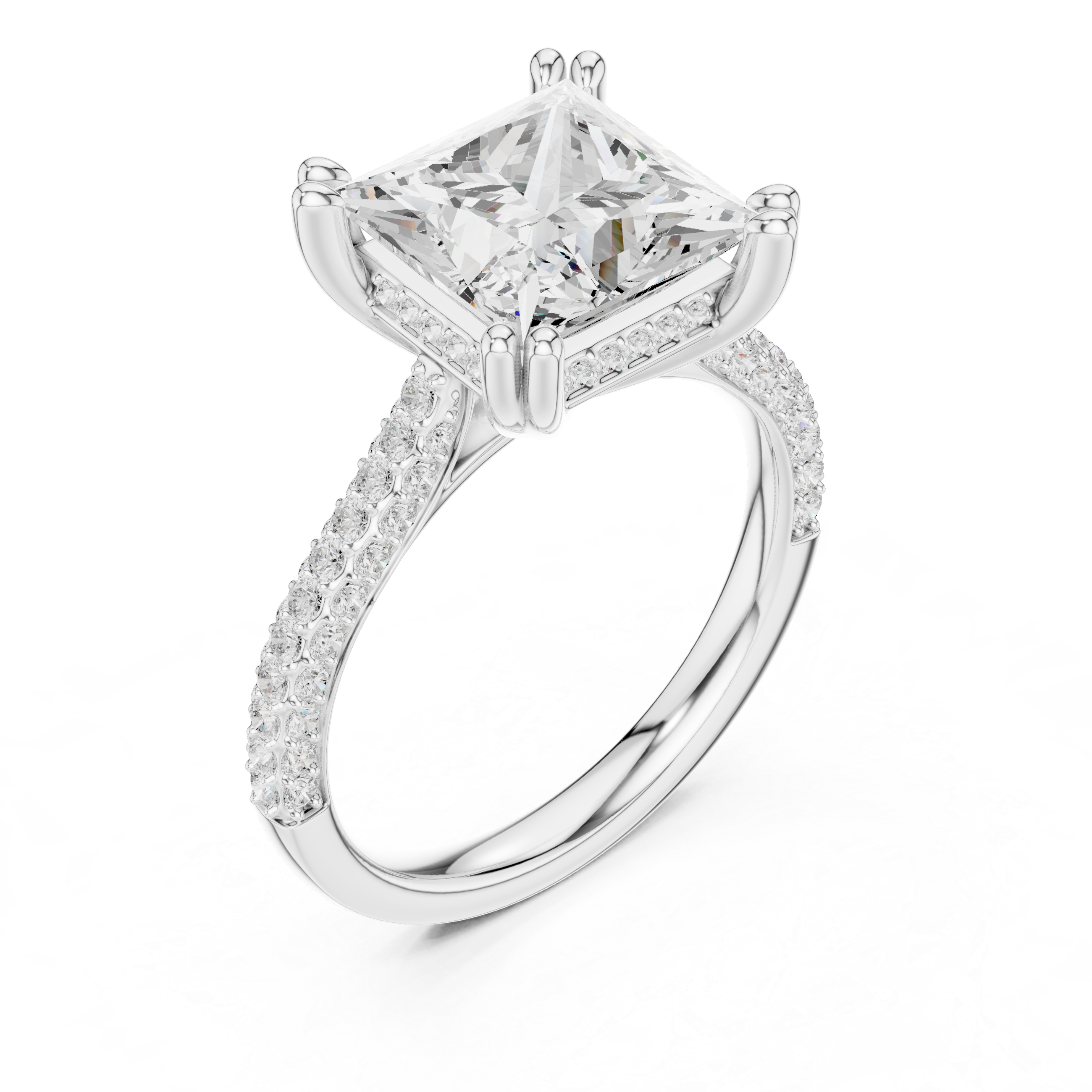 4.56 CT Princess Cut Double Pavé Diamond Engagement Ring