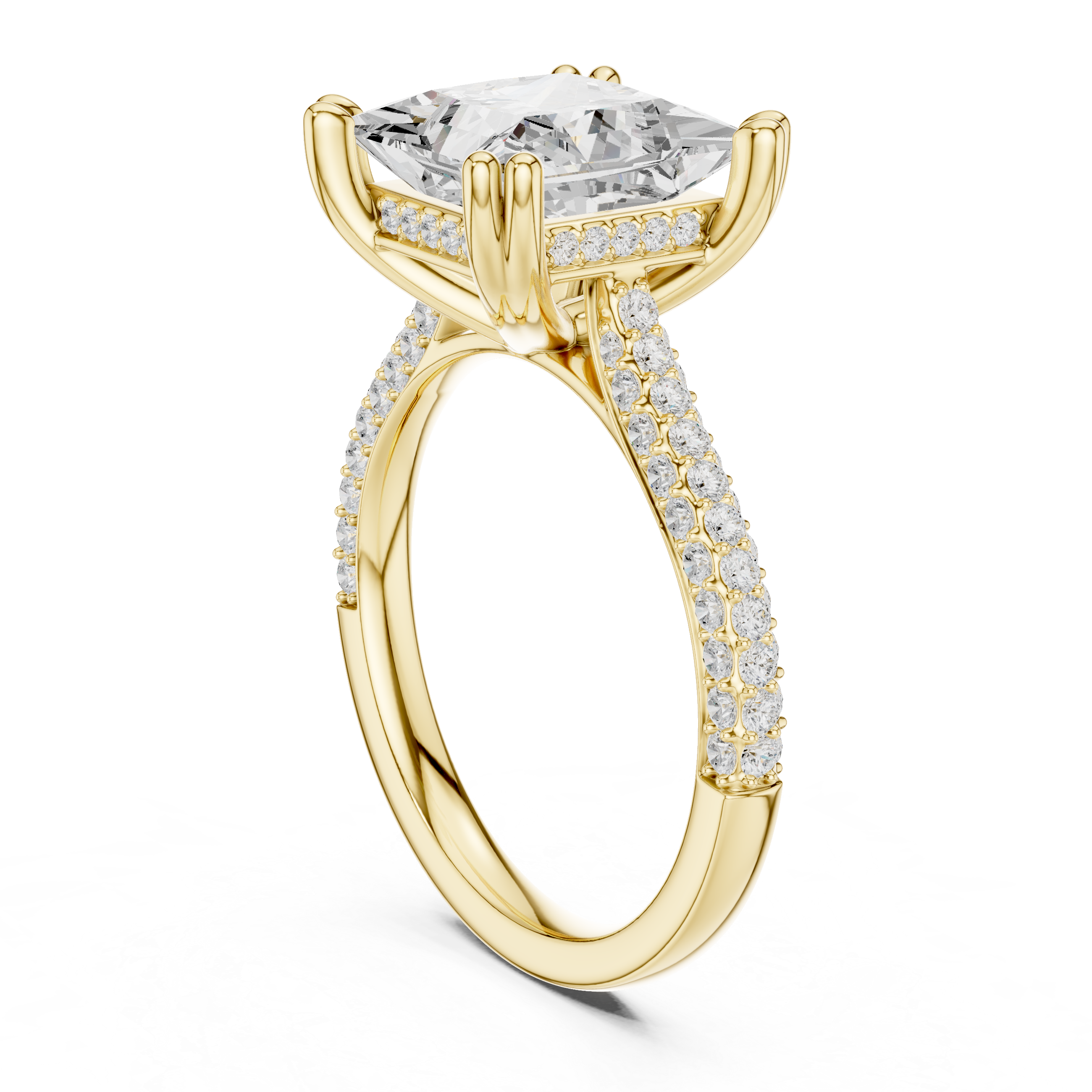 Princess Cut Hidden Halo Double Pavé Diamond Engagement Ring