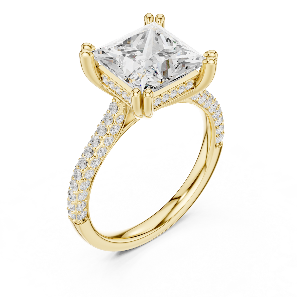 4.56 CT Princess Cut Double Pavé Diamond Engagement Ring